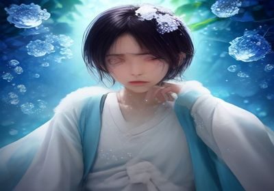 白丝喷水色彩分析示意图，冷白与薰衣草紫的色调对比，展现丝质材料在水光下的半透明层次感